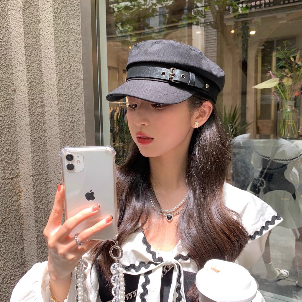 Soft Cotton Beret Hat, Solid Color, Japanese Waist Belt, Fall Winter Fashion For Men And Women