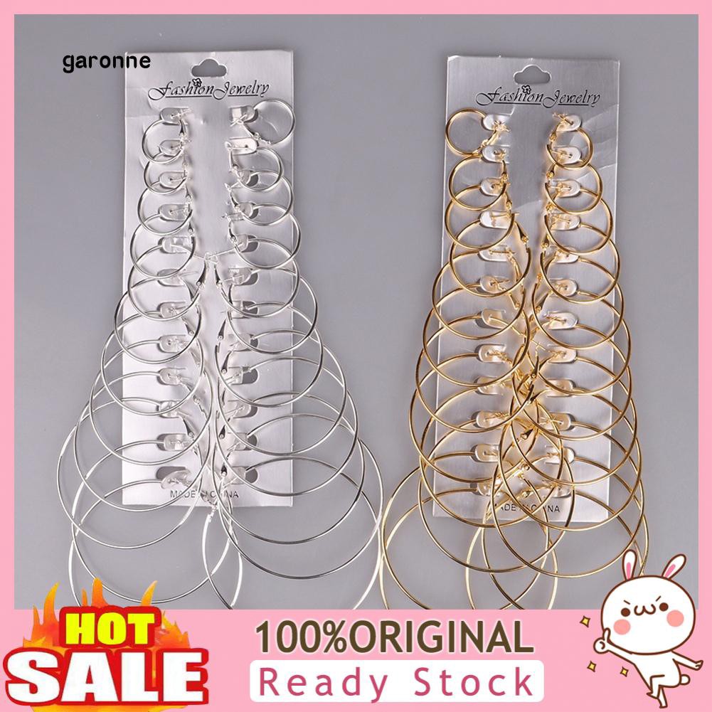 GA_12 Pairs Women Girls Gold/Silver Plated Rock Punk Club Circle Hoop Earrings Set