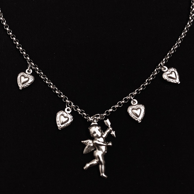 Full Set dây chuyền, vòng tay, khuyên tai Cupid Heart