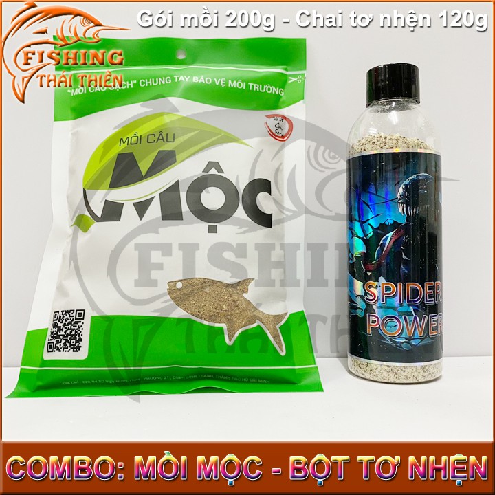 Combo 1 gói mồi câu cá mộc, 1 chai tơ nhện kết dính mồi