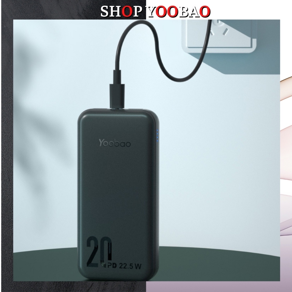 Sạc dự phòng Iphone mini đa năng Yoobao C20Q 20.000mAh sạc nhanh 20W PD3.0 + QC 3.0 thiết kế chống trượt chống vân tay