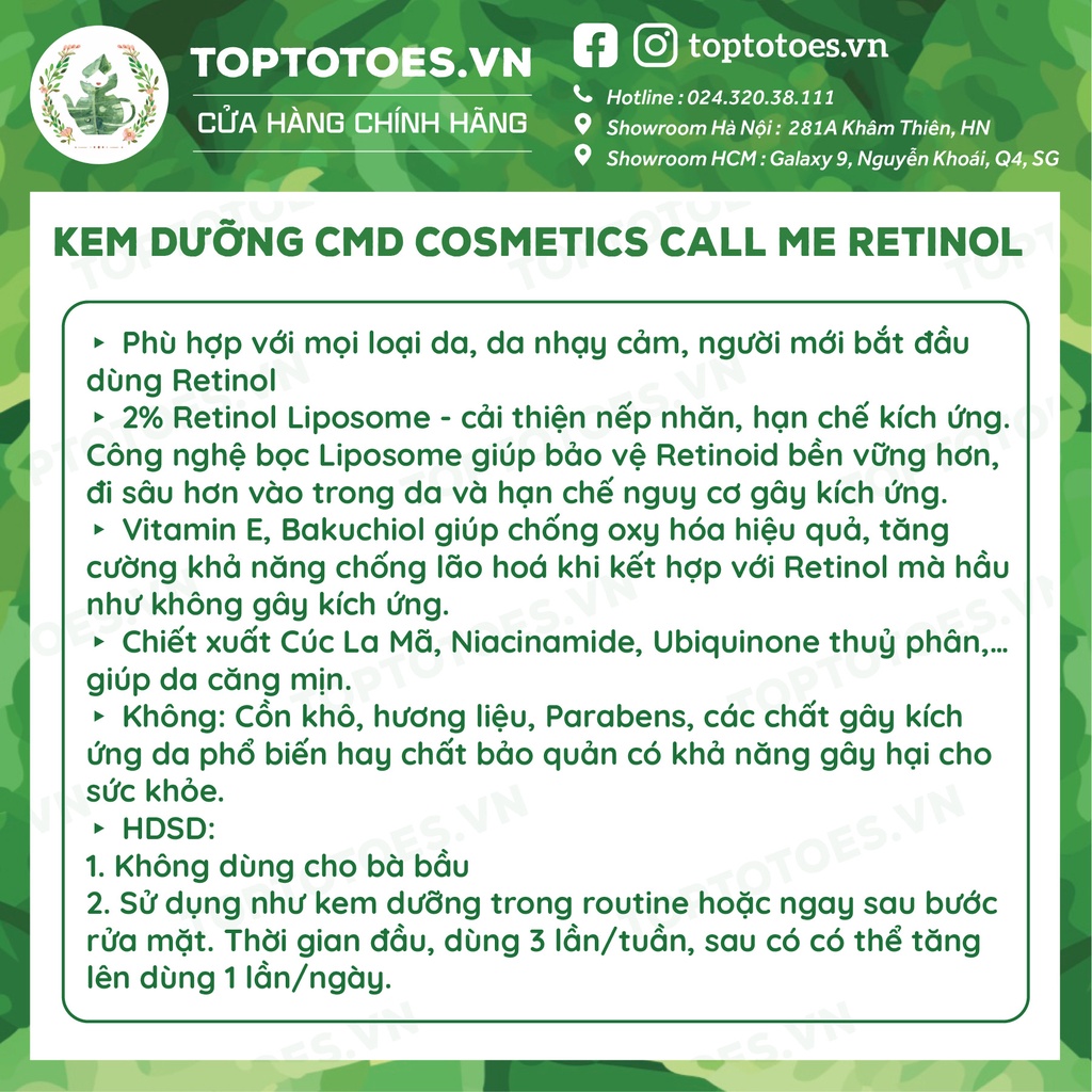 Bộ sản phẩm Call Me BLEMISH TREATMENT BOX CMD Cosmetics gồm Toner Call Me BHA &amp; Kem dưỡng Call Me Retinol