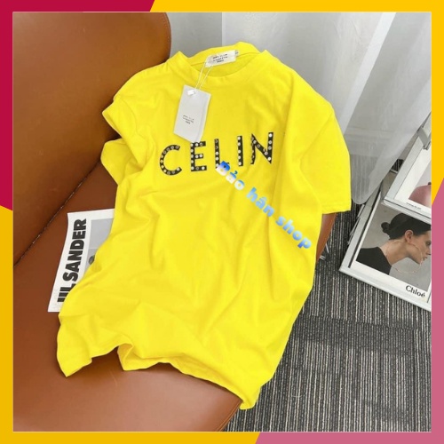 Áo Thun Celin đính đá, Cotton 100% Co Giãn 4 Chiều, Tay Ngắn In Chữ, Hàng QC Full Tag mac
