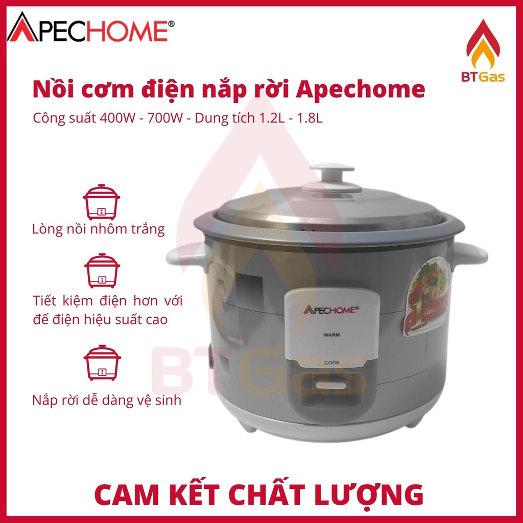 [Mã ELHADEV giảm 4% đơn 300K] Nồi cơm điện nắp rời Apechome APH-222R 1.8 Lít - Hàng Chính Hãng - Bảo hành 12 tháng