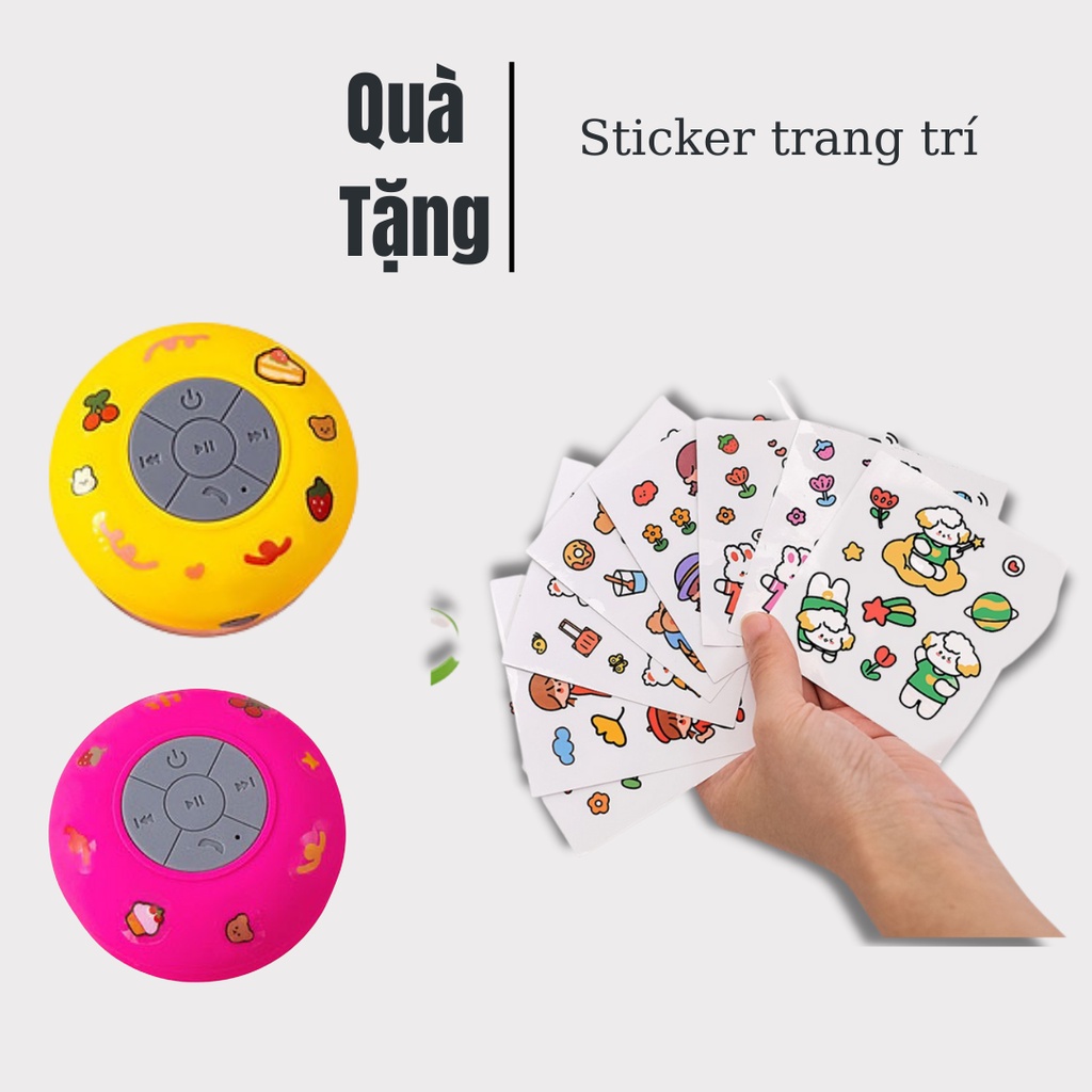 Loa Bluetooth Chống Nước Mini Không Dây Gắn Tường, Nhà Tắm tặng kèm miếng dán Sticker Siêu Xinh