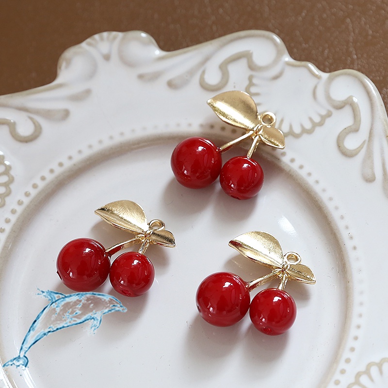 Bộ Phụ Kiện Làm Trang Sức Thủ Công Hình Trái Dâu / cherry Đỏ / cherry Xinh Xắn