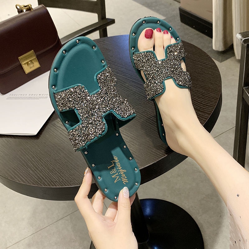 Dép Sandal Đế Bằng Đính Đá Phong Cách Hàn Quốc Thời Trang Mùa Hè 2022 0311 Cho Nữ