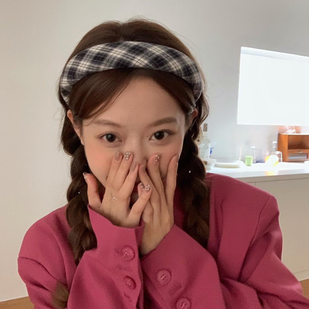 Băng đô cài tóc bản rộng họa tiết kẻ sọc caro phong cách thời trang cổ điển cho nữ