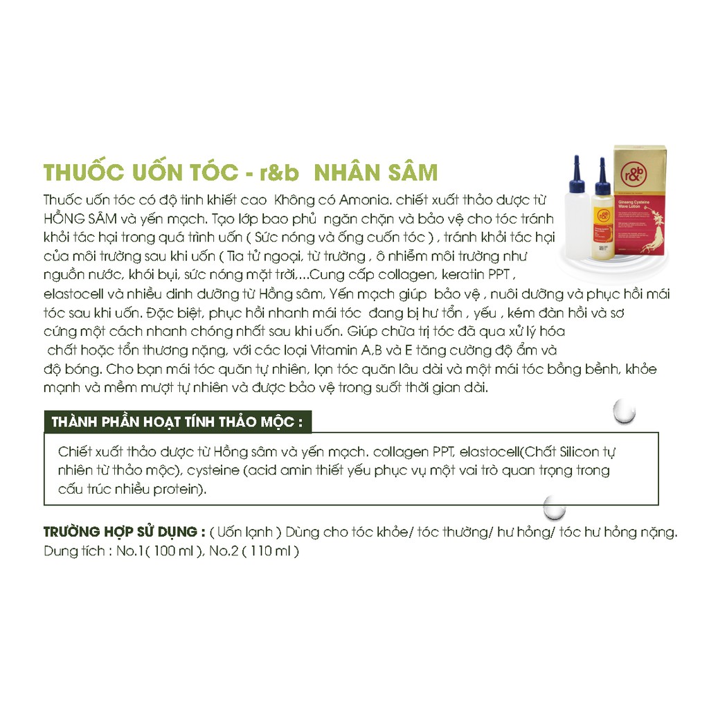 Thuốc Uốn Tóc Thảo Dược Nhân Sâm R&B Ginseng Cysteine Wave Lotion