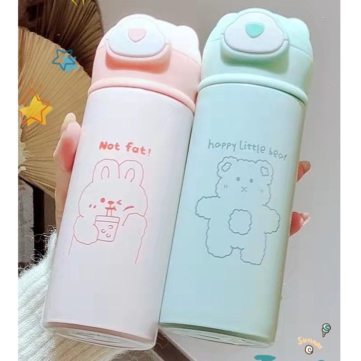Bình inox giữ nhiệt nắp tai Gấu Pastel