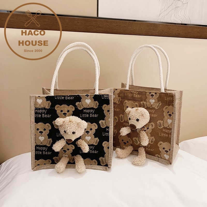 Túi cói hình gấu bông siêu tiện dụng dễ thương