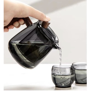Set bình pha trà thuỷ tinh Borosilicate có tay cầm bằng gỗ