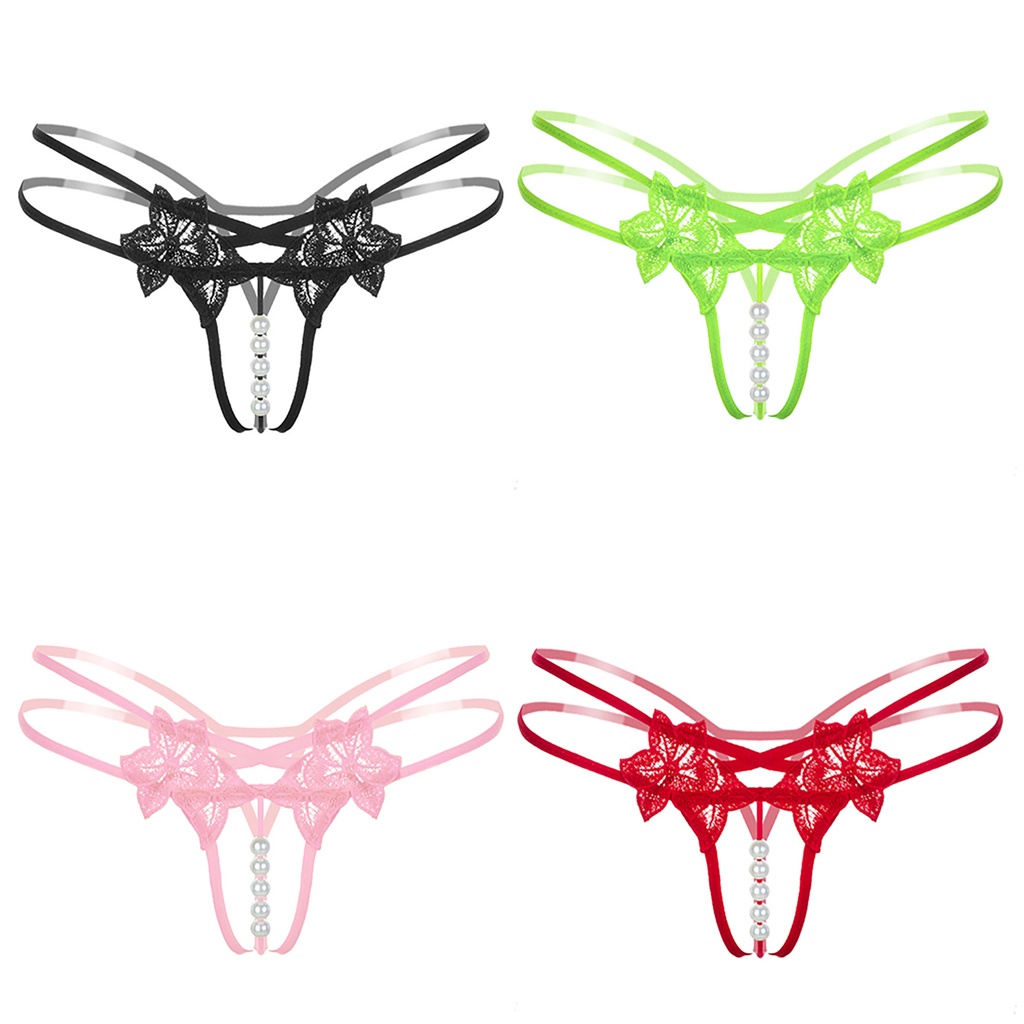 G-Quần Lót Bikini Siêu Mỏng Phối Ren Họa Tiết Hoa Và Ngọc Trai Nhân Tạo Gợi Cảm Cho Nữ