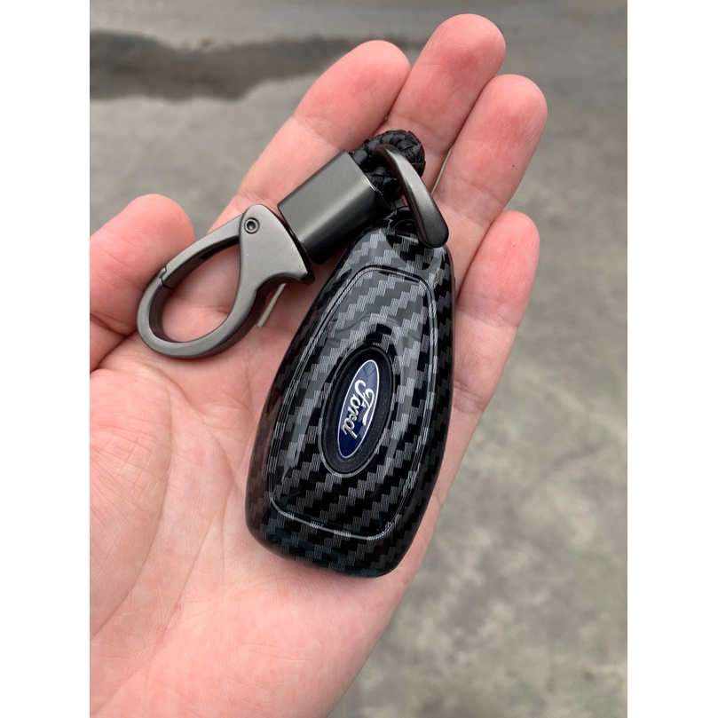 Ốp Chìa Khóa Carbon Xe Ecosport 2014-2015 2016 2017 - kèm móc treo chắc chắn, bảo vệ chìa khóa xe toàn diện