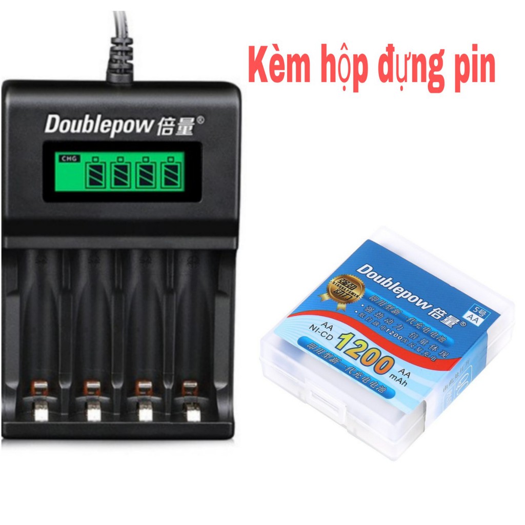 Bộ Sạc Pin AA, AAA K93B Doublepow tự ngắt khi đầy Tốc Độ Cao Hiển Thị Màn Hình LCD kèm pin sạc aa 1200mAh