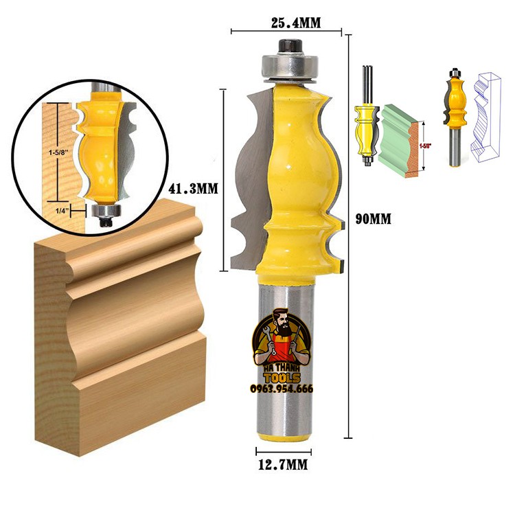 Mũi Dao Phay Gỗ Đánh Chỉ Đuôi Cá Cốt 12.7mm