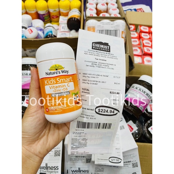 viên nhai Nature’s Way Kids Smart Vitamin C+ZinC+D3 Chewable tăng đề kháng - hàng Úc đi air