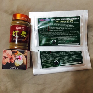 2tảo gói spirunila, 1 hồng sâm, 1 màng tế bào