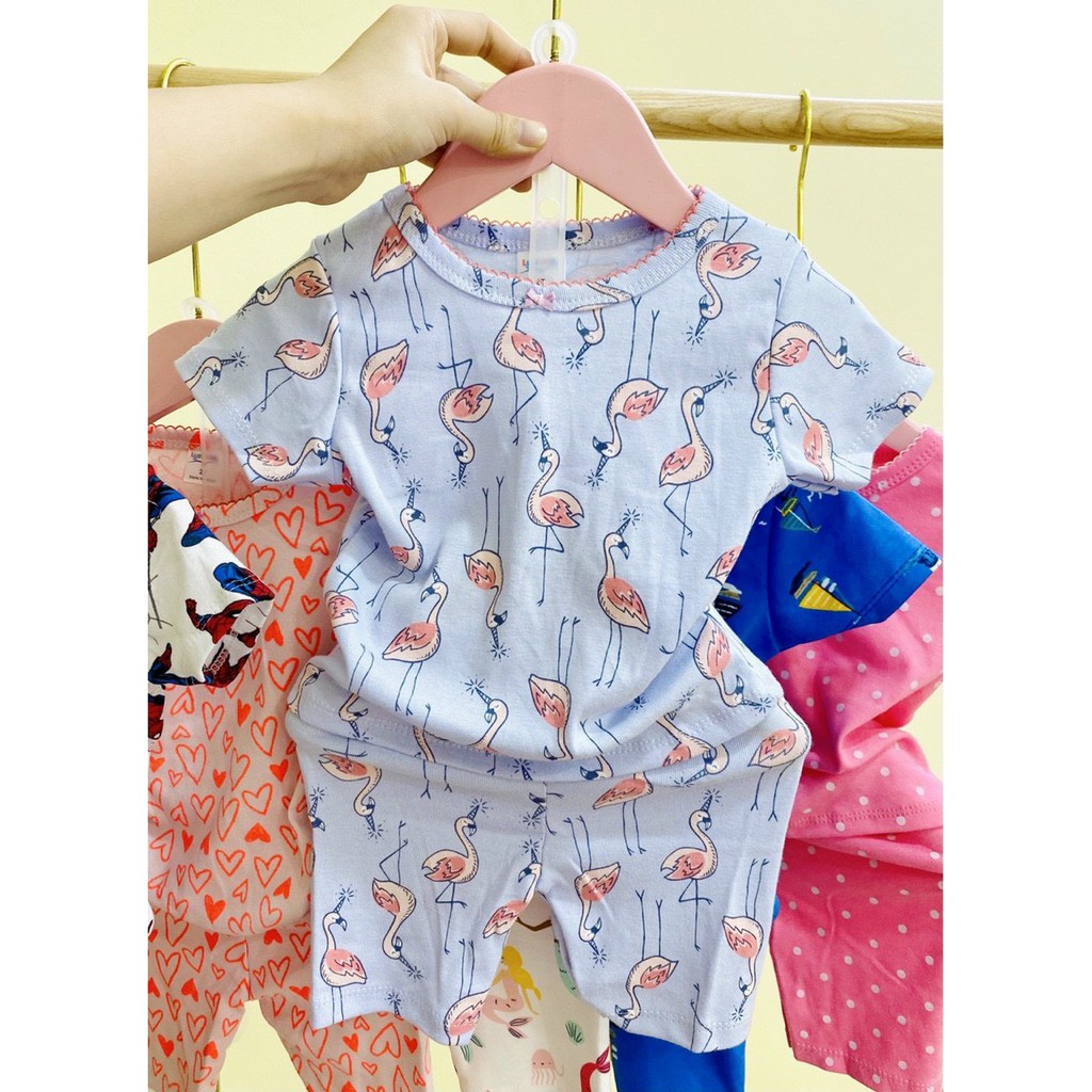 Bộ cộc tay cho bé, quần áo trẻ em mùa hè vải cotton bozip xuất dư cho bé gái size từ 1 đến 5 tuổi