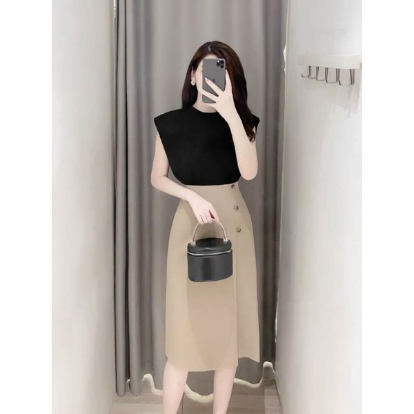 [Docas V50] Chân váy cúc lệch chữ A dáng midi qua gối | BigBuy360 - bigbuy360.vn