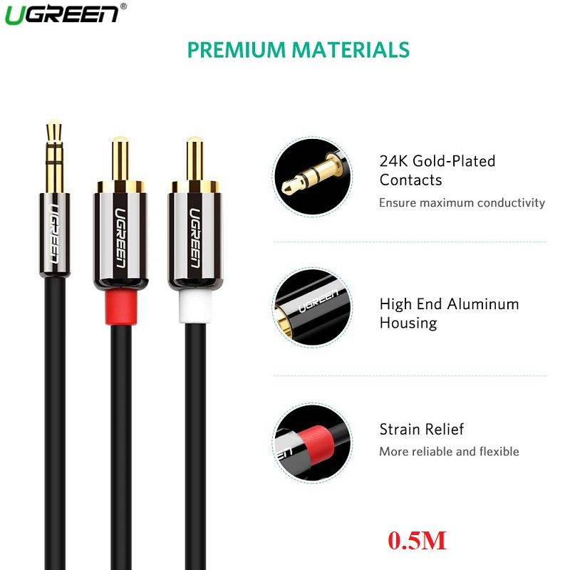 Cáp Audio 3.5mm Male To 2RCA Male Dài 0.5m UGREEN 20779 - AV116