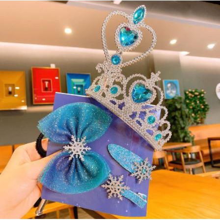 Phụ Kiện Elsa 5 Món : Vương miện, Cậy Phép Thuật, Nơ Tóc, Kẹp Tóc, Cài Tóc Cho bé Gái