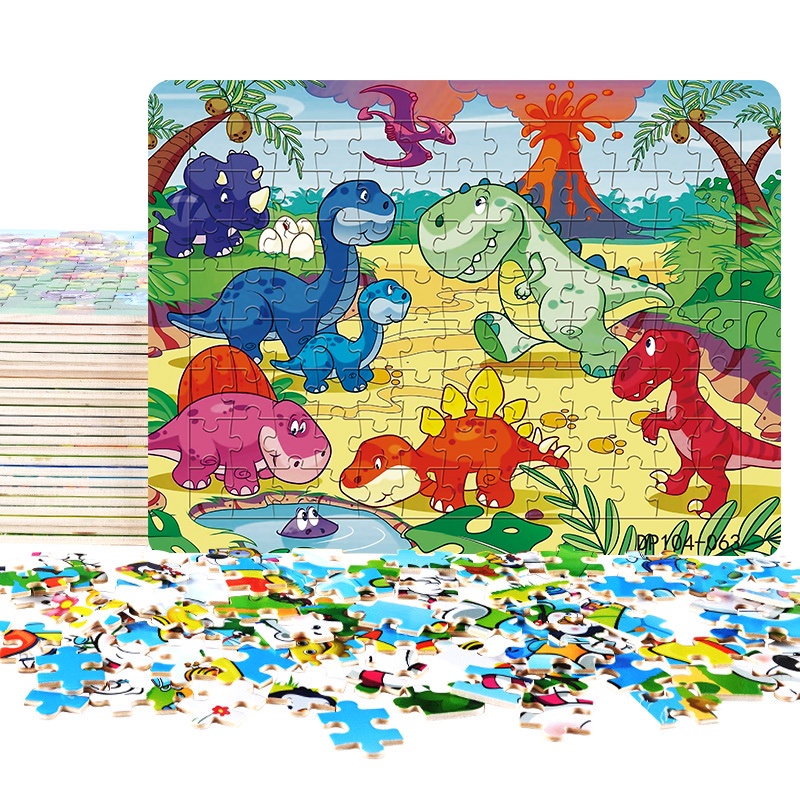 Bộ Đồ Chơi Xếp Hình Khủng Long Hoạt Hình 104 Mảnh Dày Dặn Giáo Dục Sớm Cho Bé