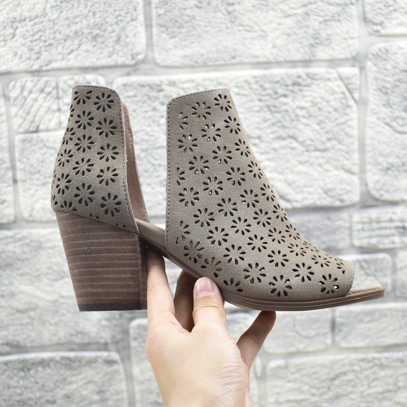 [order] giày bốt nữ dáng cut out open toe ankle boots xuất khẩu sales qua mùa