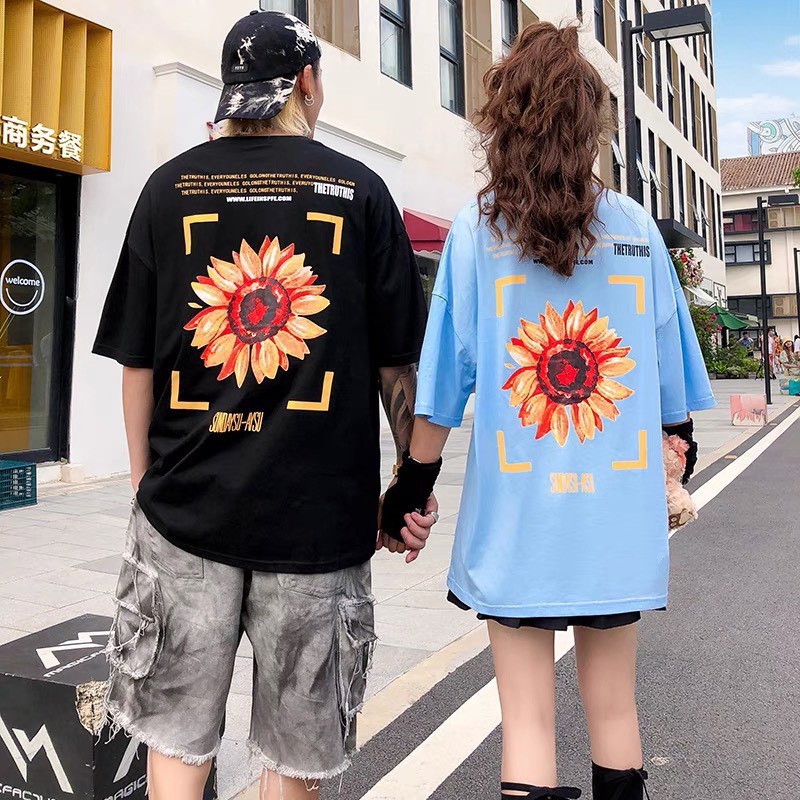 Áo phông unisex nam nữ hoa hướng dương - BÁN CHẠY NHẤT - tay lỡ, oversize - chất cotton siêu đẹp