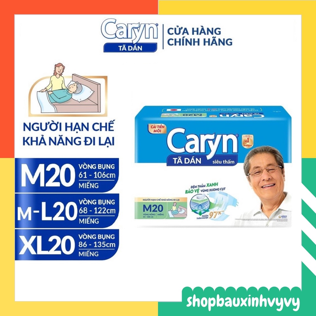 (1 Miếng) Tã Dán siêu thấm Caryn size M20 và M-L20