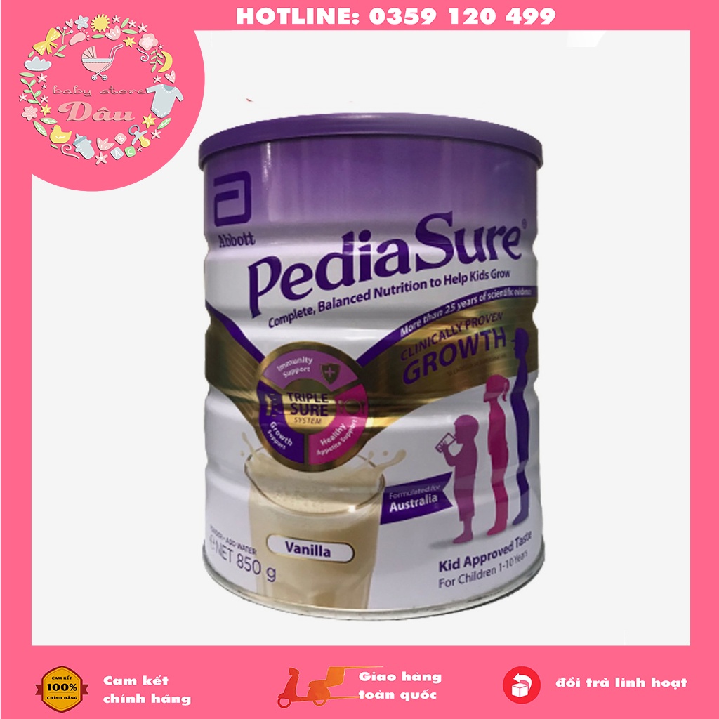 Sữa bột Pediasure Úc vị dâu, socola, vani cho bé từ 1 đến 10 tuổi - lon 850gr