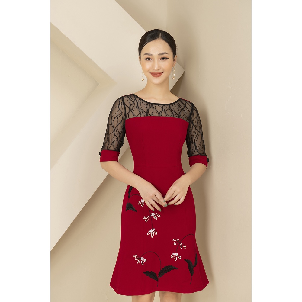 Váy Thiết Kế Nữ Luperi Tay Lỡ Dáng Xoè Nhẹ Phối Ren Chất Liệu Thái Chéo Cao Cấp LFV3104