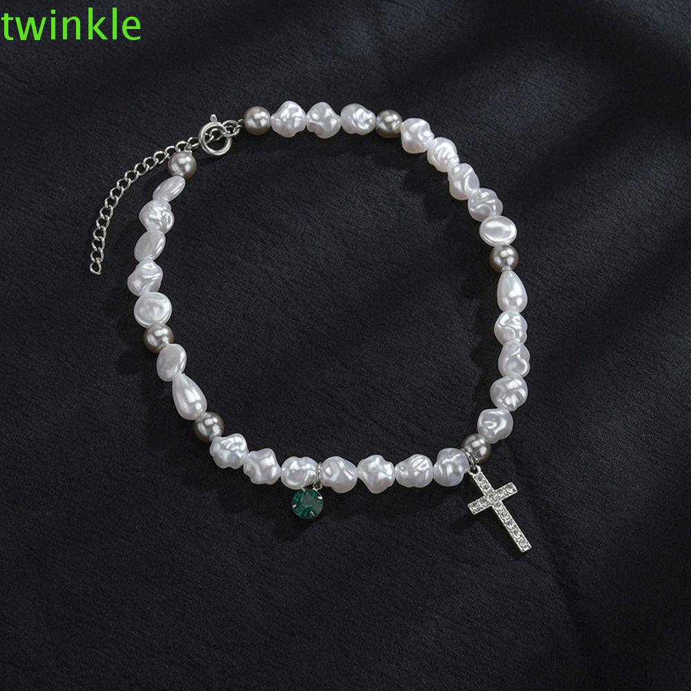 Vòng cổ Choker Mặt Hình Thánh Giá Đính Ngọc Trai Nhân Tạo Nhiều Màu Thời Trang Hàn Quốc Cổ Điển Cho Nam Và Nữ