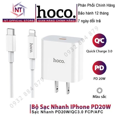Bộ Sạc Nhanh IPhone/Android PD20W/QC3.0 Hoco C80/C76Plus Chính Hãng Kèm Cáp Type C To Lightning PD 1M