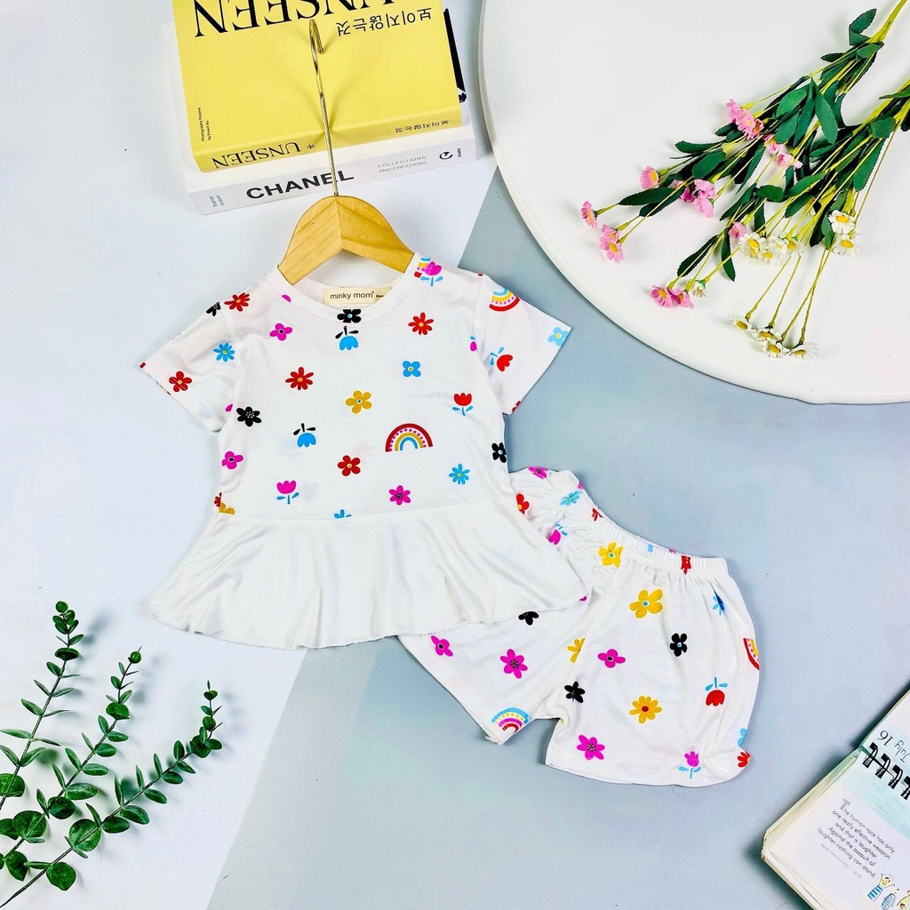 Bộ cộc tay ngắn tay áo vạc xòe thun lạnh cho bé gái hàng Minky Mom. Bé 9-32kg . MMBGCT19 Shop-Mẹ-Rùa