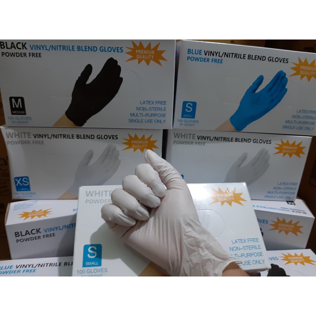 Găng Tay Không Bột Màu Trắng KHÔNG BỘT Vinyl/Nitrile Hộp 100 Chiếc Dùng Trong Làm Tóc Thẩm Mỹ, Spa, Nha Khoa