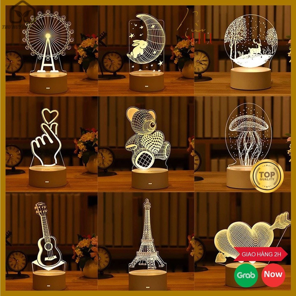 💗 HOT 💗  Đèn Ngủ 3D Kèm Đế Nhiều Hình Dáng Hiện Đại , 3 Chế Độ Sáng , Đèn Decor Phòng Ngủ , Đèn Trang Trí