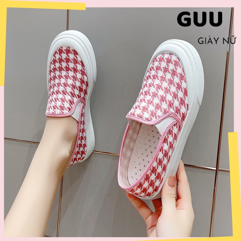 Giày lười, Giày bánh mì kẻ caro trẻ trung cá tính, Giày Slip on nữ