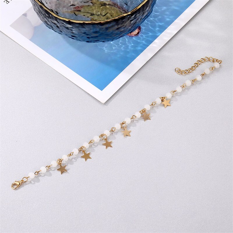 Lắc chân đính hạt đá và mặt ngôi sao màu vàng thời trang vintage cho nữ | BigBuy360 - bigbuy360.vn