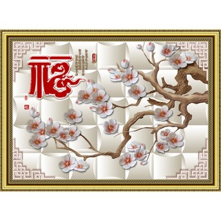 Tranh dán tường 3D VTC Hoa đào chữ Phúc Lunawall-0236K kim sa