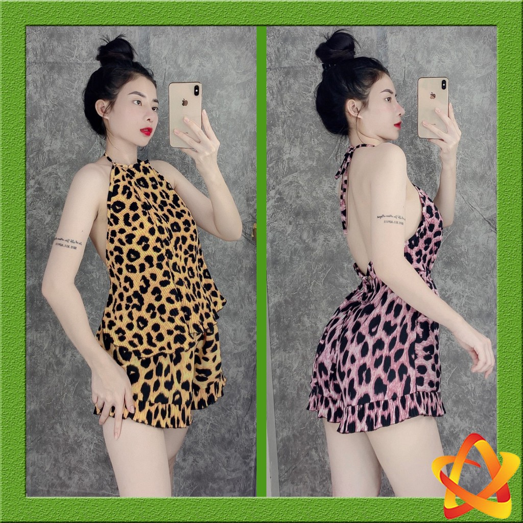 Yếm ngủ sexy dập ly họa tiết beo mặc ngủ mát mẻ thoải mái Freesize dưới 60kg
