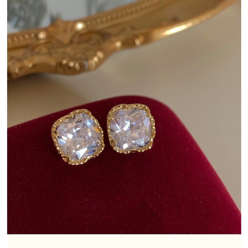 Bông Tai Mạ Bạc 925 Đính Đá Zircon Phong Cách Hàn Quốc