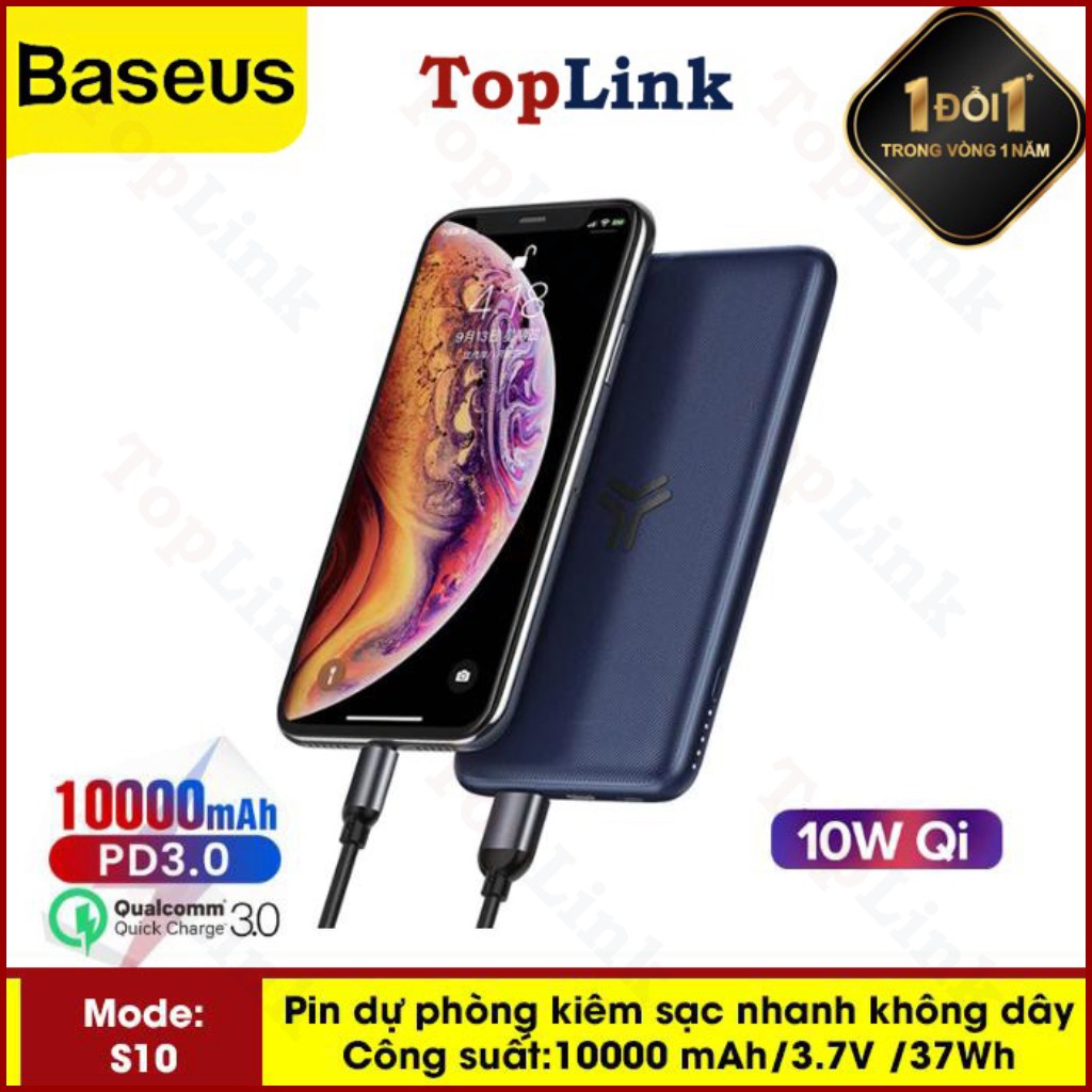 Pin Dự Phòng S10 Siêu Mỏng Sạc Nhanh 2 Chiều Không Dây 10W, Dung Lượng Pin 10000 Mah Công Nghệ Sạc Nhanh Cổng PD 3.0