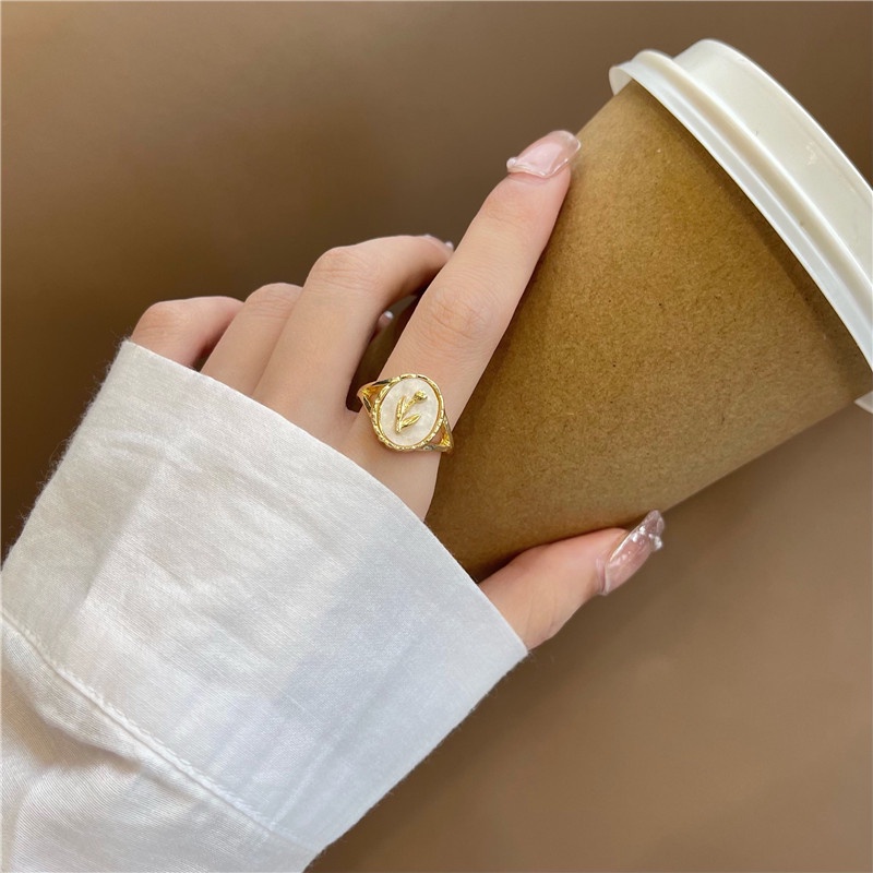 MANYUE Nhẫn Acrylic Hình Hoa Tulip Đính Đá Phong Cách Retro Hàn Quốc Cho Nữ