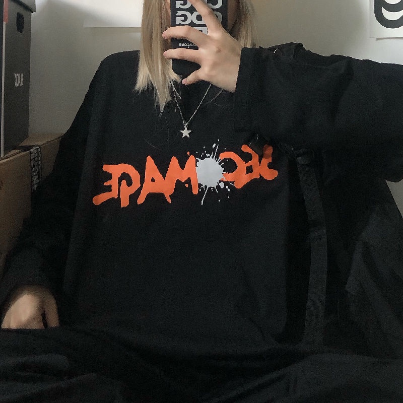 NRVP Áo Thun 100% Cotton Tay Dài Dáng Rộng In Họa Tiết Phong Cách Hàn Quốc Cho Nữ