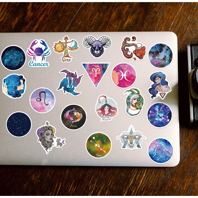 Combo Sticker CUNG HOÀNG ĐẠO nhựa PVC không thấm nước, dán nón bảo hiểm, laptop, điện thoại, Vali, xe