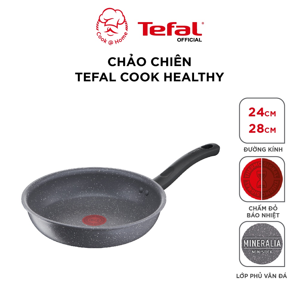 Chảo chống dính vân đá Tefal Cook Healthy dùng cho bếp từ size 24cm/ 28cm - Bảo hành 2 năm