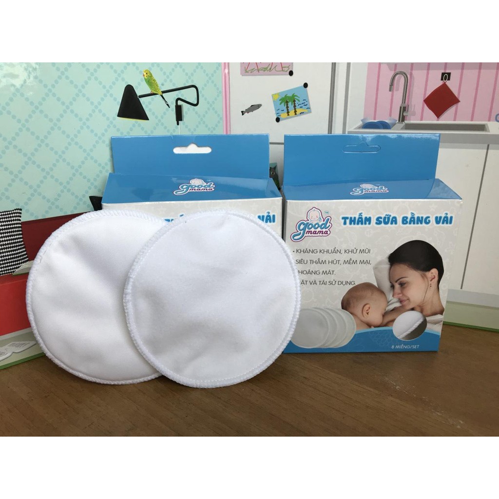 Hộp 8 miếng lót Thấm sữa bằng vải Goodmama, hàng cao cấp kháng khuẩn, giặt được