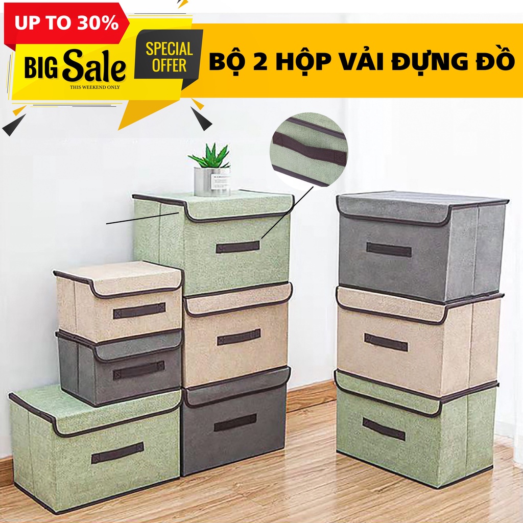 Set 2 Hộp Vải Đựng Quần Áo, Đồ Dùng Đa Năng Khung Giấy Cứng, Tiện Lợi, Đa Năng đựng quần áo, chăn màn