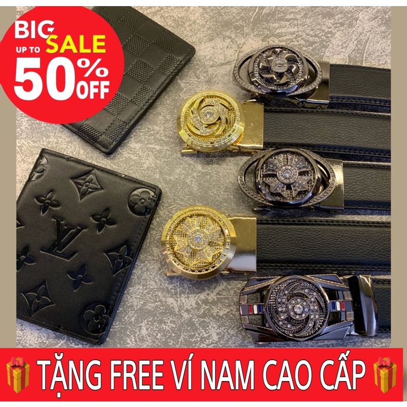 Thắt lưng mặt đá xoay loại đẹp🔥 Dây nịt mặt xoay tròn đính đá ✅ Tặng kèm ví nam cao cấp 🎁⚡️